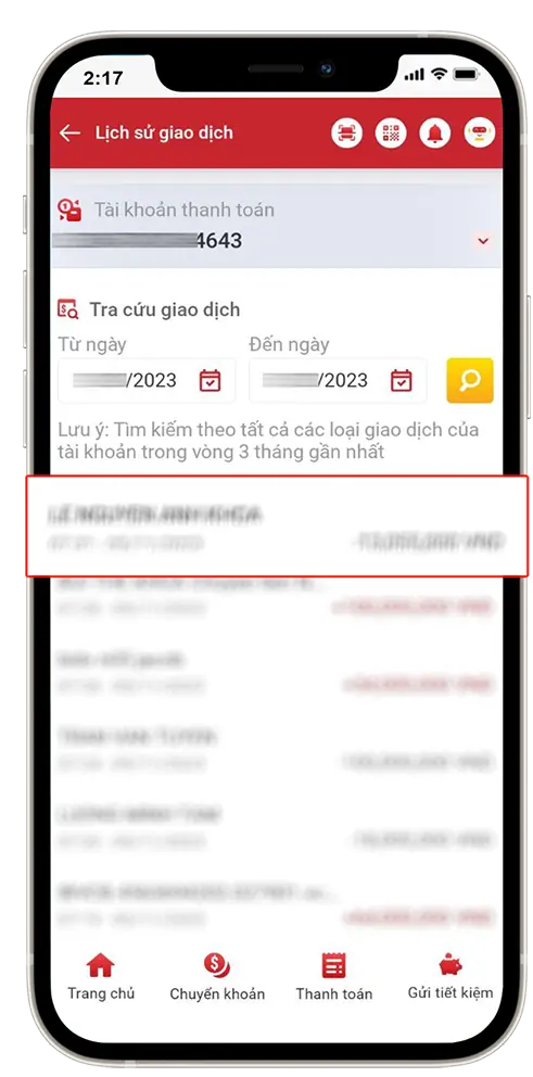 Bước 4 : Chọn giao dịch cần kiểm tra